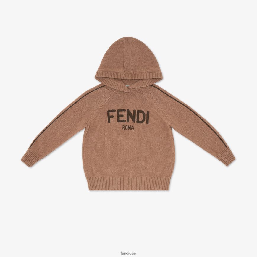 سترة جونيور من الكشمير الخالص باللون الكراميل موضة Fendi أطفال ثياب TNL80L2880