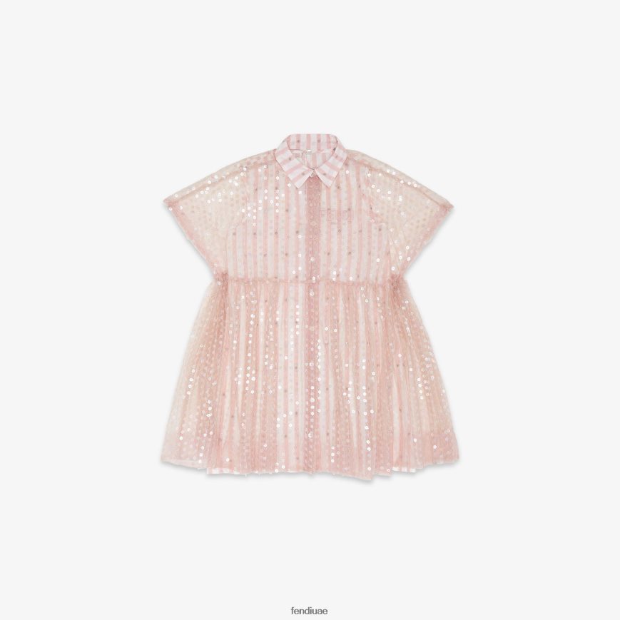 فستان واسع من الترتر والبوبلين لون القرنفل Fendi أطفال ثياب TNL80L2890