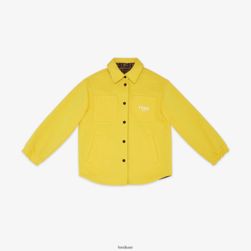 سترة قميص ذات وجهين من الصوف والنايلون أصفر Fendi أطفال ثياب TNL80L2908