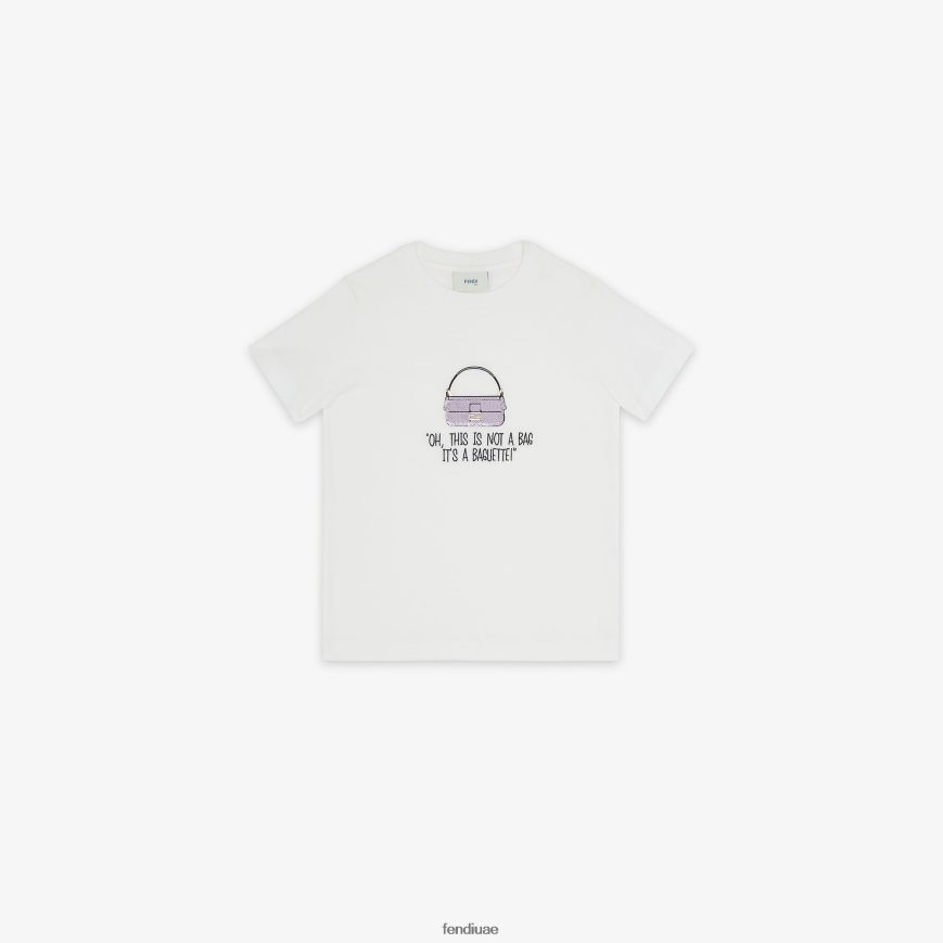 تيشيرت جيرسي جونيور مع تطريز أبيض Fendi أطفال ثياب TNL80L2920