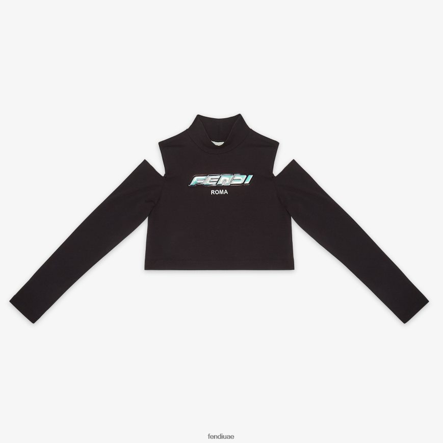 قميص جيرسي قصير مع حروف أسود Fendi أطفال ثياب TNL80L2927