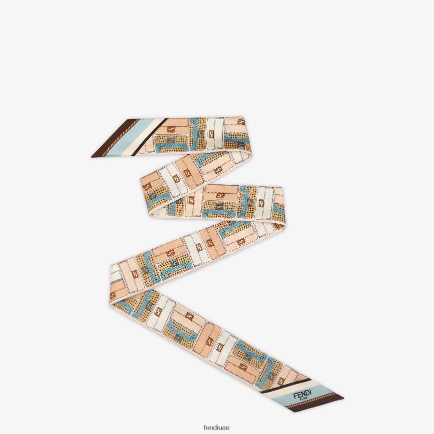 عصابة حرير ملفوفة أزرق فاتح Fendi نحيف مُكَمِّلات TNL80L314