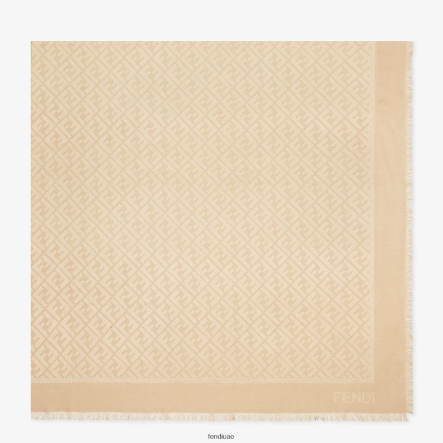 شال من الحرير والصوف العضوي اللون البيج Fendi نحيف مُكَمِّلات TNL80L341