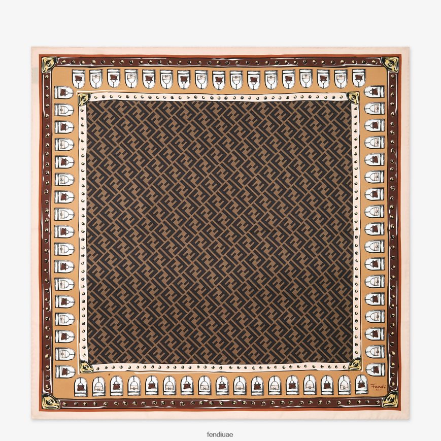 فولار الحرير بني Fendi نحيف مُكَمِّلات TNL80L4