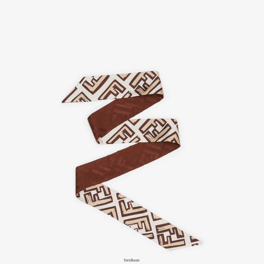 عصابة حرير ملفوفة بني Fendi نحيف مُكَمِّلات TNL80L453