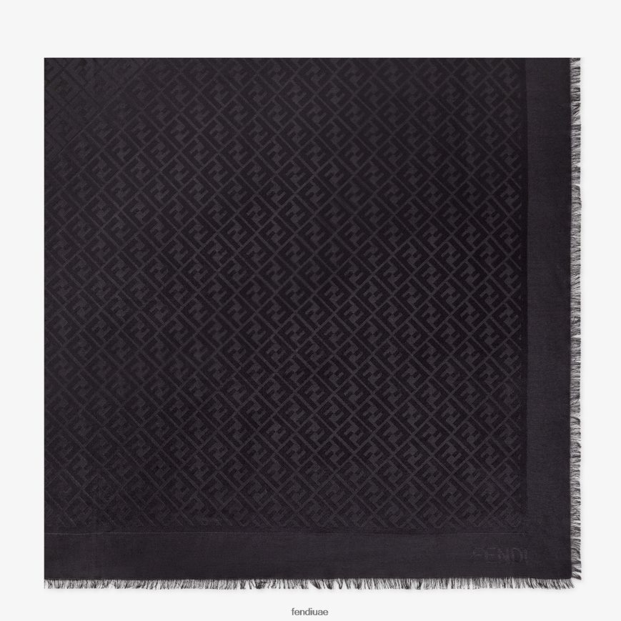 شال من الحرير العضوي أسود Fendi نحيف مُكَمِّلات TNL80L458
