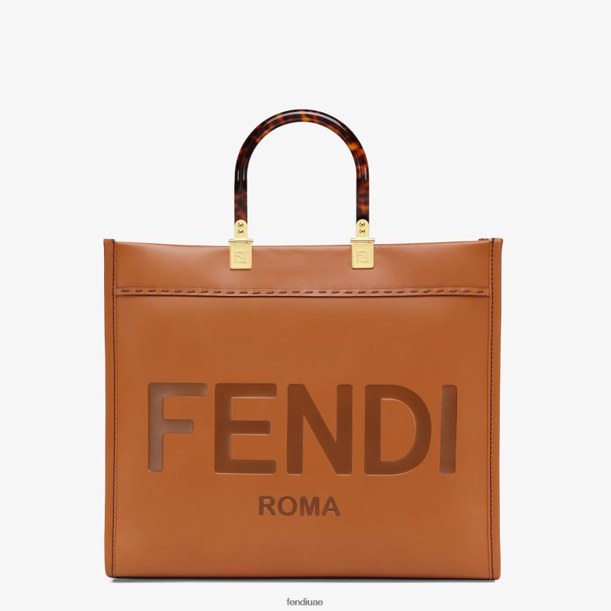 متسوق جلدي متوسط ​​الحجم من صن شاين بني Fendi نحيف مُكَمِّلات TNL80L523