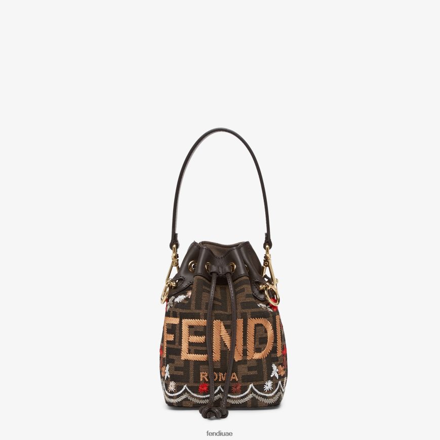 حقيبة صغيرة من قماش الجاكار مع تطريز بني Fendi نحيف مُكَمِّلات TNL80L582