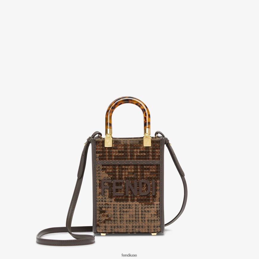 حقيبة صغيرة من قماش الجاكار مع الترتر بني Fendi نحيف مُكَمِّلات TNL80L584