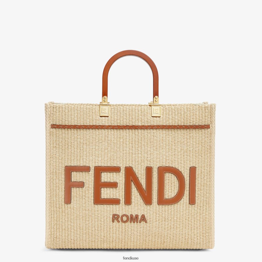 المتسوق في القش الطبيعي اللون البيج Fendi نحيف مُكَمِّلات TNL80L594
