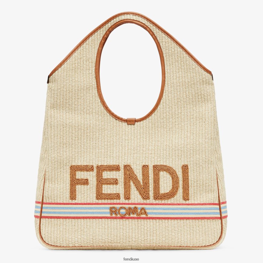 المتسوق في القش الطبيعي اللون البيج Fendi نحيف مُكَمِّلات TNL80L596