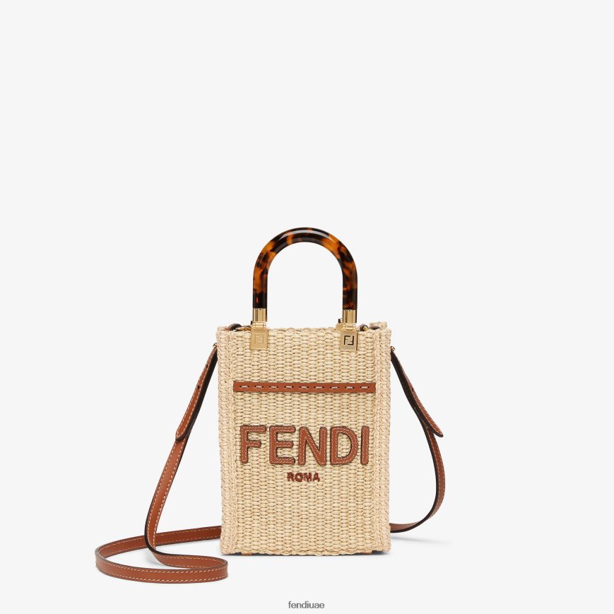 حقيبة صغيرة من القش الطبيعي اللون البيج Fendi نحيف مُكَمِّلات TNL80L641