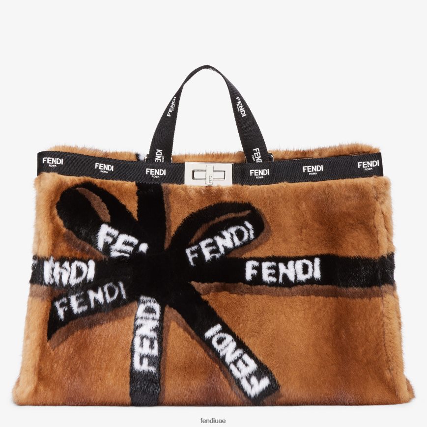 متسوق المنك مع ترصيع الشريط بني Fendi نحيف مُكَمِّلات TNL80L761