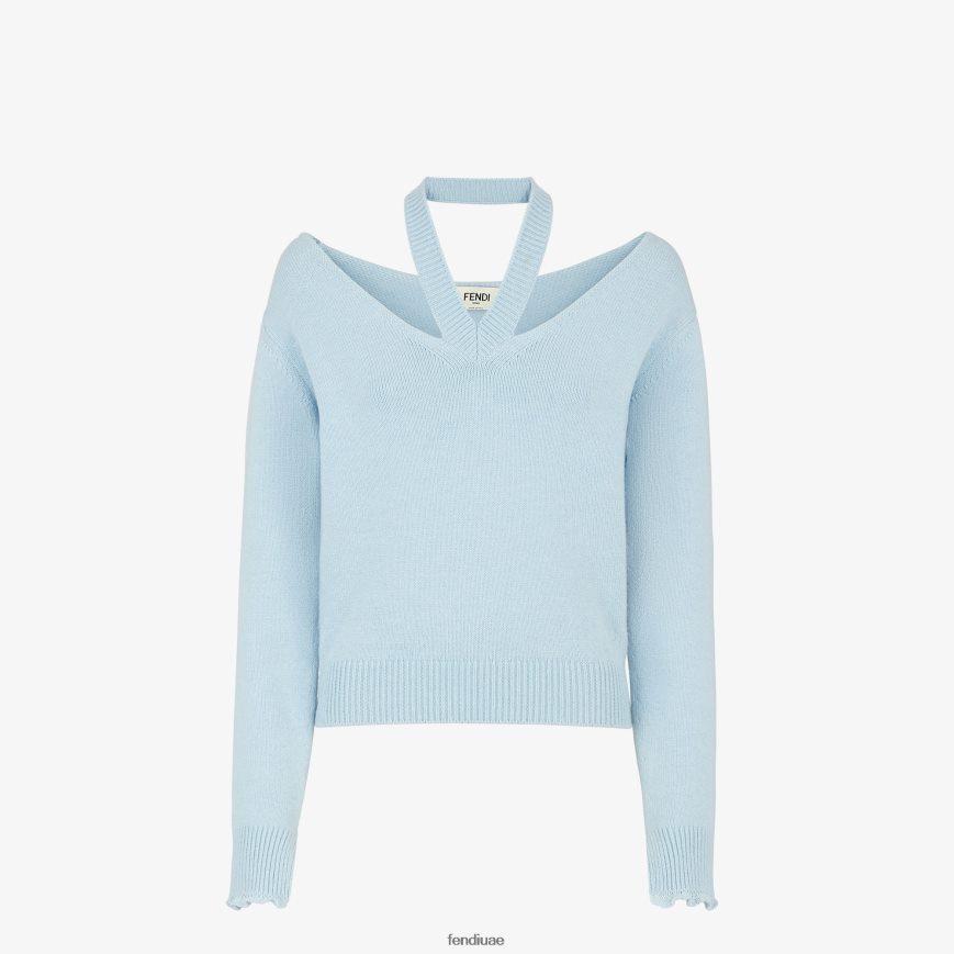 البلوز الكشمير أزرق فاتح Fendi نحيف ثياب TNL80L930
