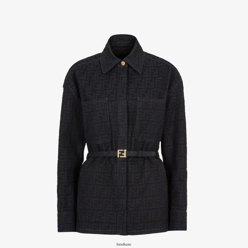 سترة من قماش الدنيم الجاكار أزرق Fendi نحيف ثياب TNL80L931