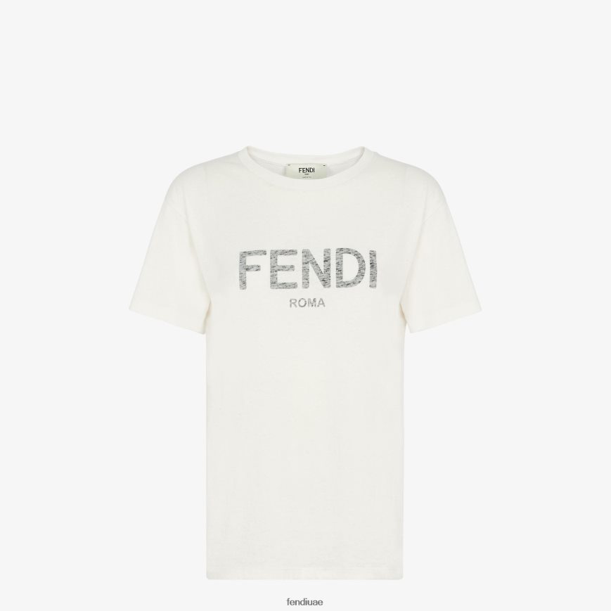 تي شيرت جيرسي أبيض Fendi نحيف ثياب TNL80L950