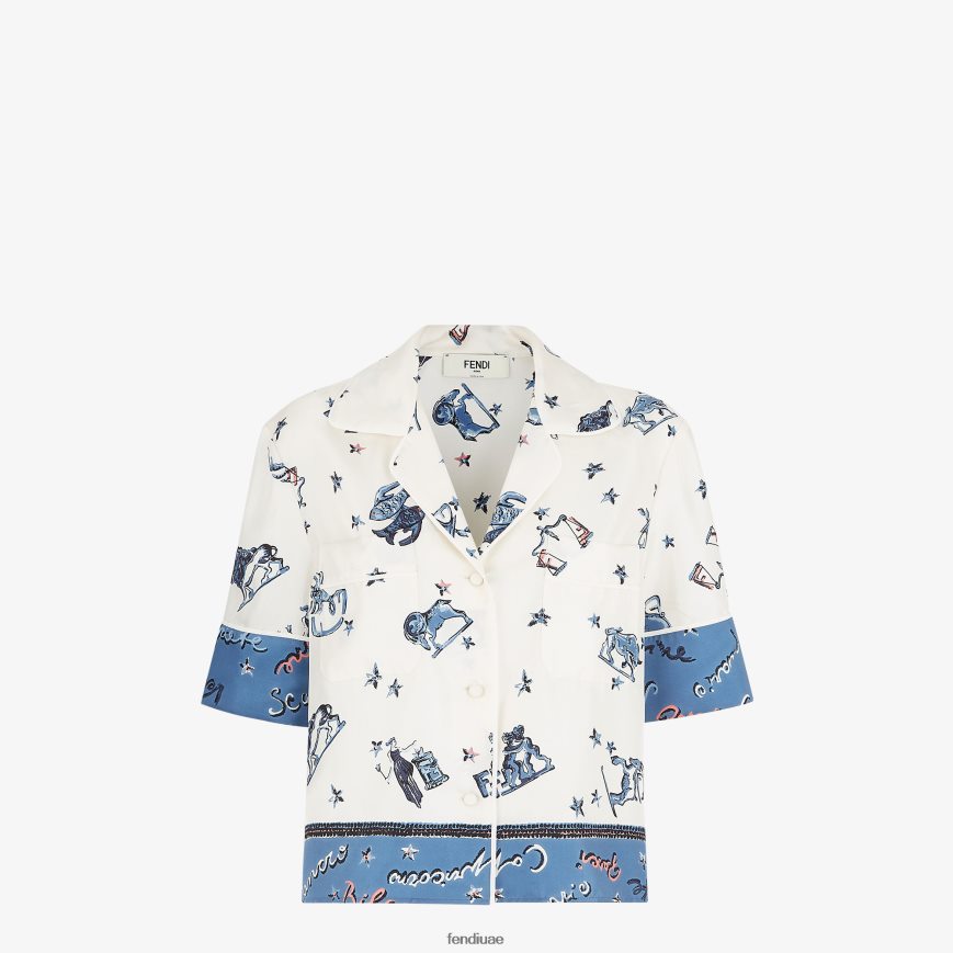 قميص من الحرير أزرق Fendi نحيف ثياب TNL80L982