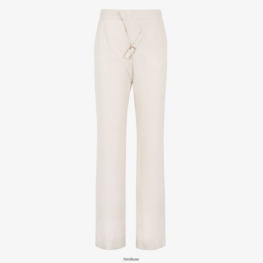 بنطال من الصوف من نوع الحبوب دي بودر أبيض Fendi نحيف ثياب TNL80L988
