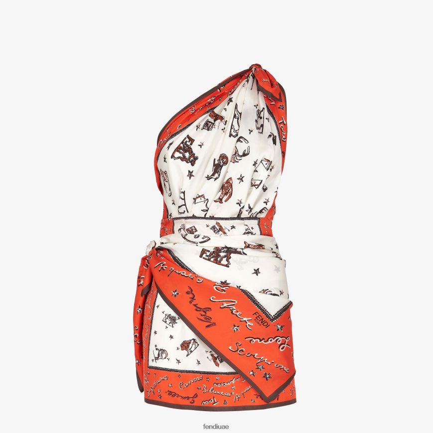 فستان حرير البرتقالي Fendi نحيف ثياب TNL80L989