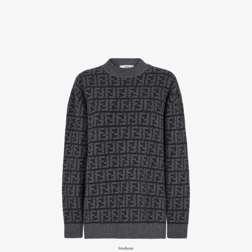 ff سترة كشمير كروشيه أسود Fendi نحيف ثياب TNL80L1218