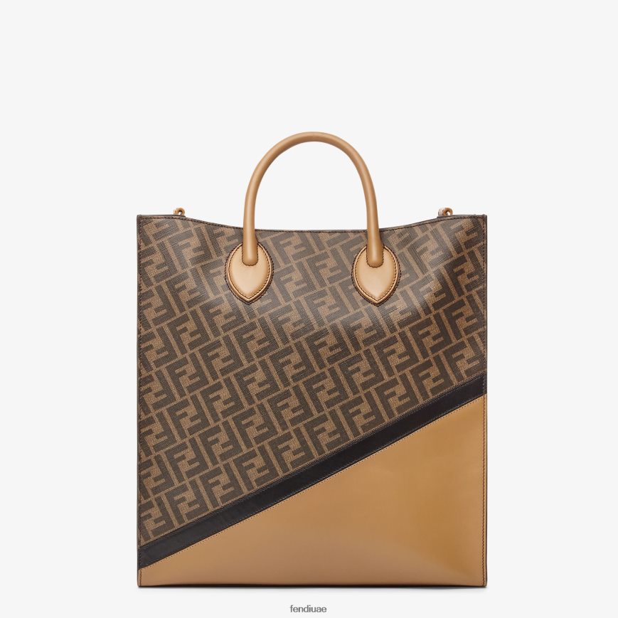 حقيبة من الجلد والنسيج ff بني Fendi رجال مُكَمِّلات TNL80L1854