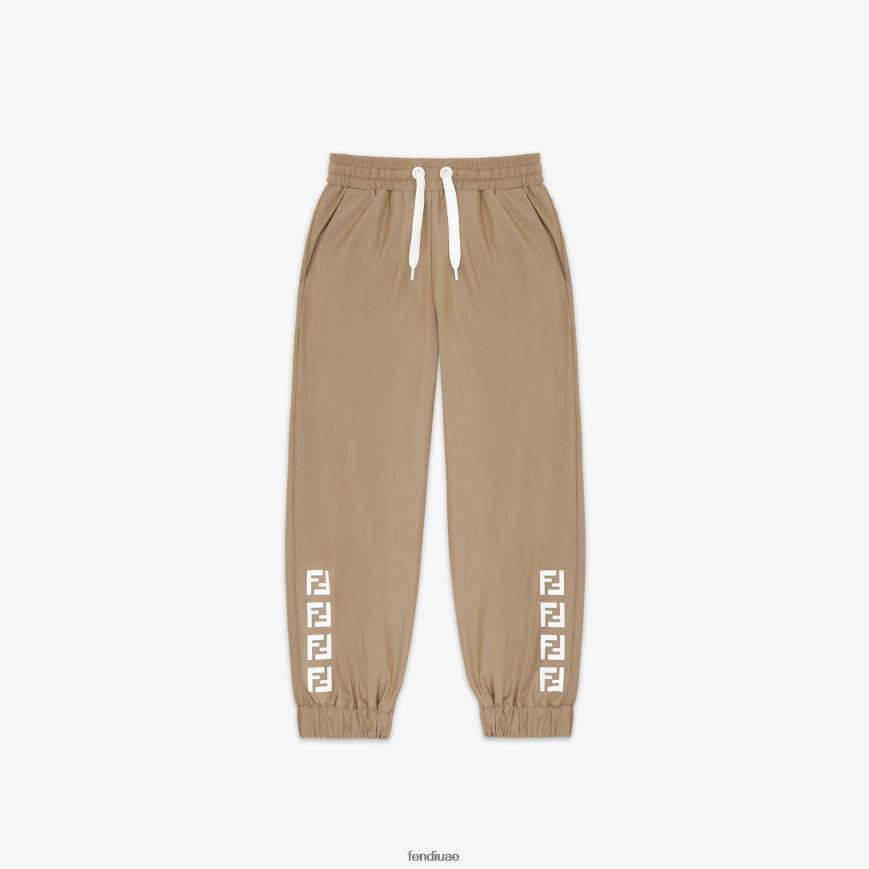السراويل القطنية التقنية مع شعار ff اللون البيج Fendi أطفال ثياب TNL80L2961